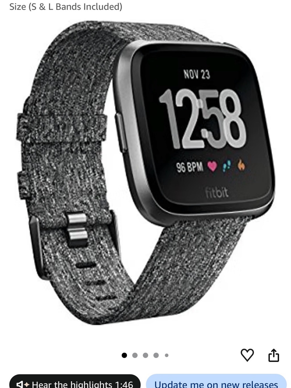 Fitbit Versa Special Edition Smartwatch with Heather Gray Woven Band
